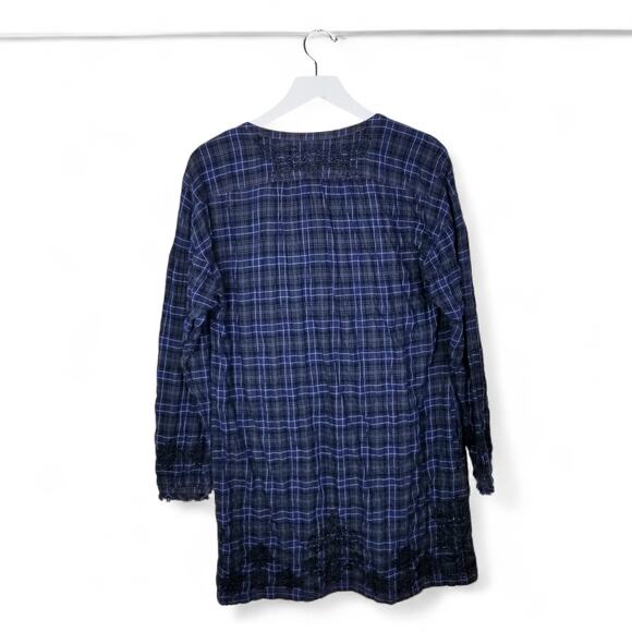 3J Workshop Embroidered Plaid  Rough Hem Boho Shirt/Dress - Size Small - Picture 4 of 9